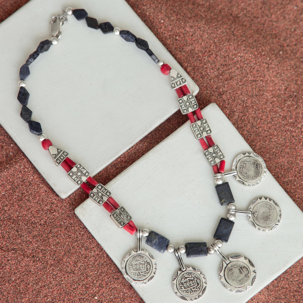 BLUE-CORAL COINS NECKLACE