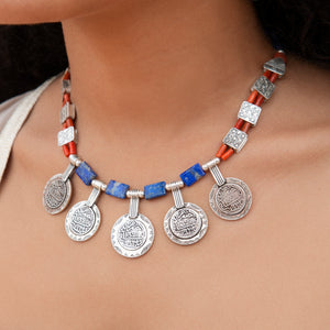 BLUE-CORAL COINS NECKLACE